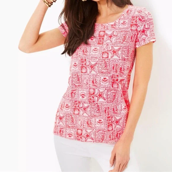 Lilly Pulitzer Small Seaside Harbour Print Short Sleeve Top Mizner Red - Picture 7 of 7